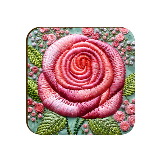 3D flowers Embroidery Design Square Coaster