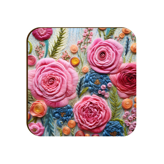 3D flowers Embroidery Design Square Coaster