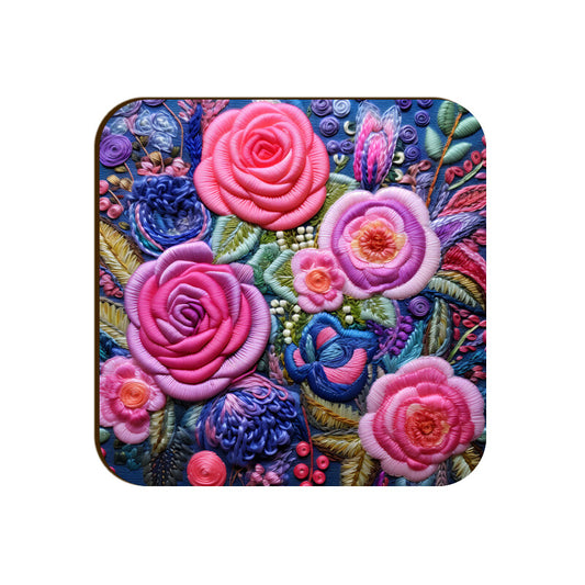 3D flowers Embroidery Design Square Coaster
