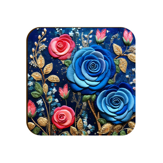 3D flowers Embroidery Design Square Coaster