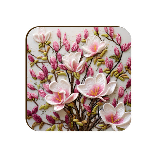3D flowers Embroidery Design Square Coaster