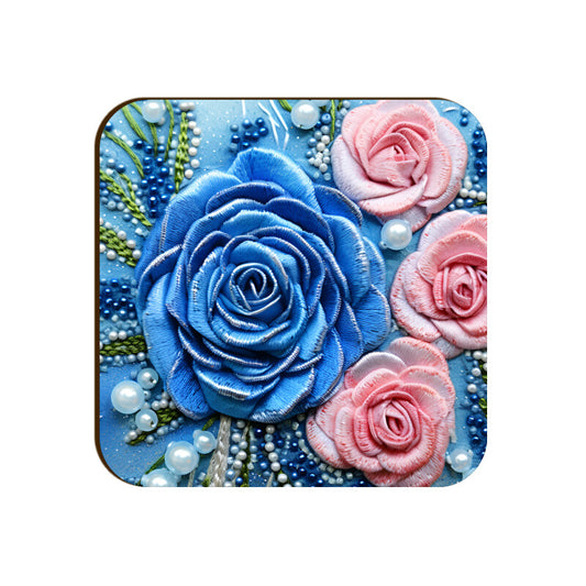 3D flowers Embroidery Design Square Coaster