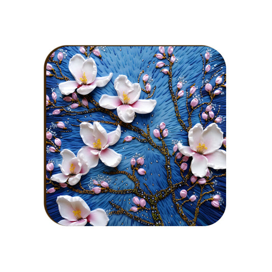 3D flowers Embroidery Design Square Coaster