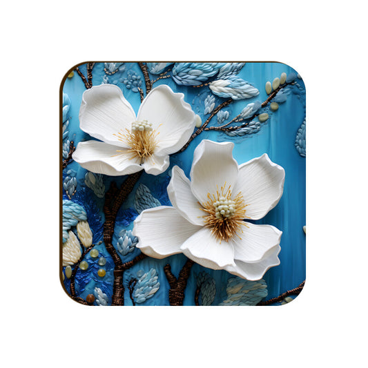 3D flowers Embroidery Design Square Coaster