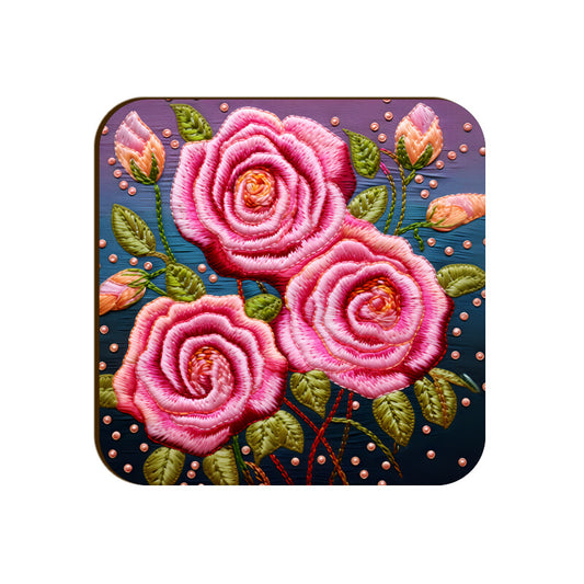 3D flowers Embroidery Design Square Coaster