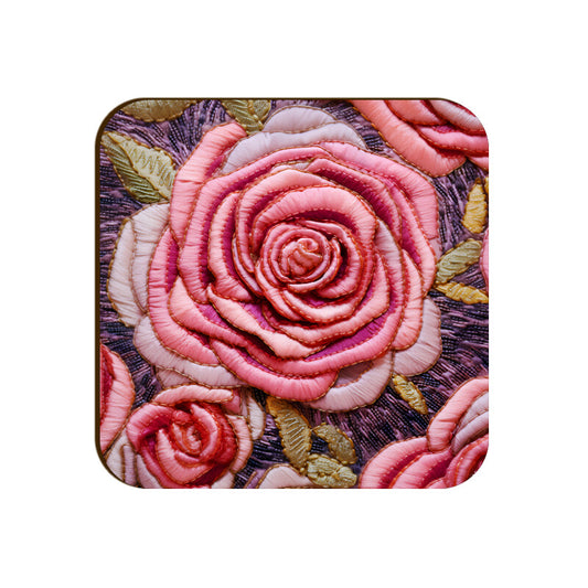 3D flowers Embroidery Design Square Coaster