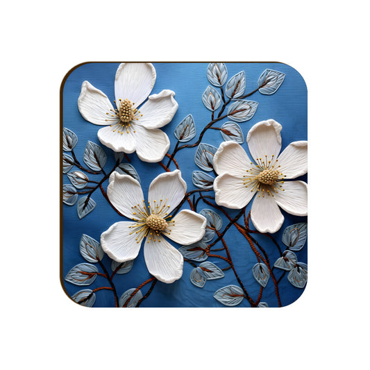 3D flowers Embroidery Design Square Coaster