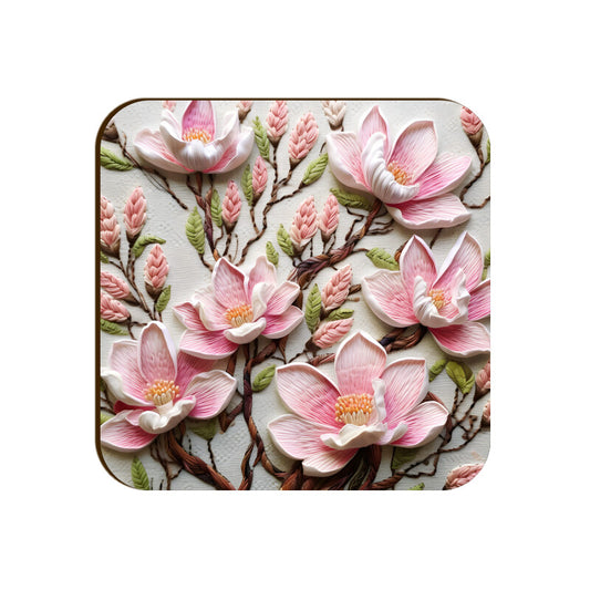 3D flowers Embroidery Design Square Coaster