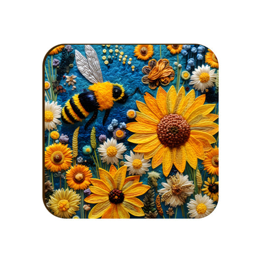3D flowers Embroidery Design Square Coaster