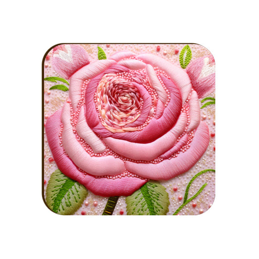 3D flowers Embroidery Design Square Coaster