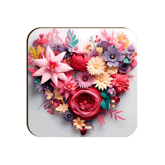 3D Flower Heart Square Coaster