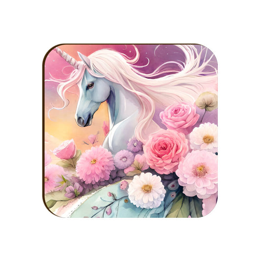 Unicorn Flower Square Coaster