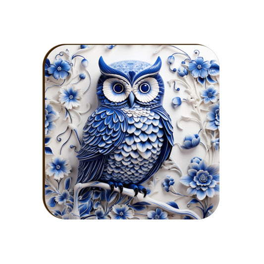 White and Blue Owls Square Coaster