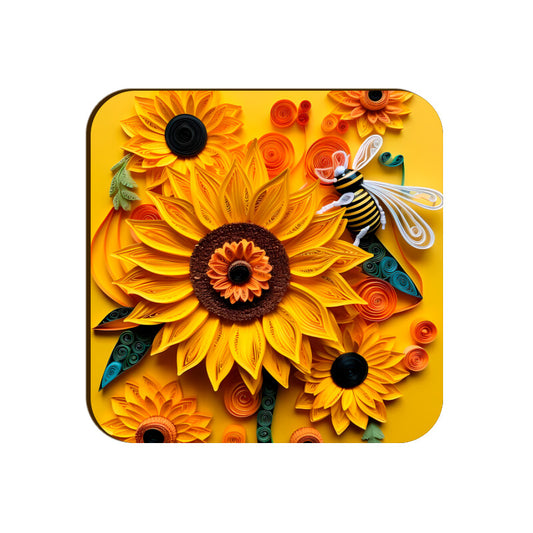Bee and Sunflower 3d Square Coaster
