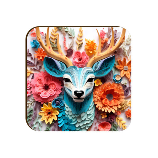 3D Floral Deer Square Coaster