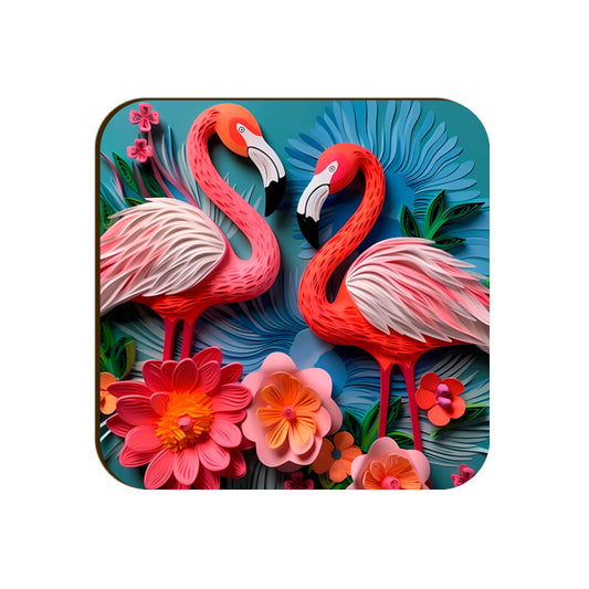 3d Flamingo Flower Square Coaster