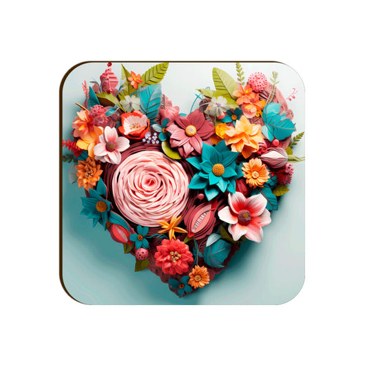 3D Flower Heart Square Coaster