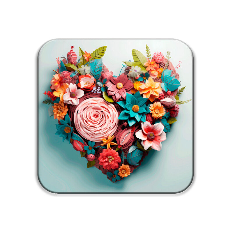 3D Flower Heart Square Coaster