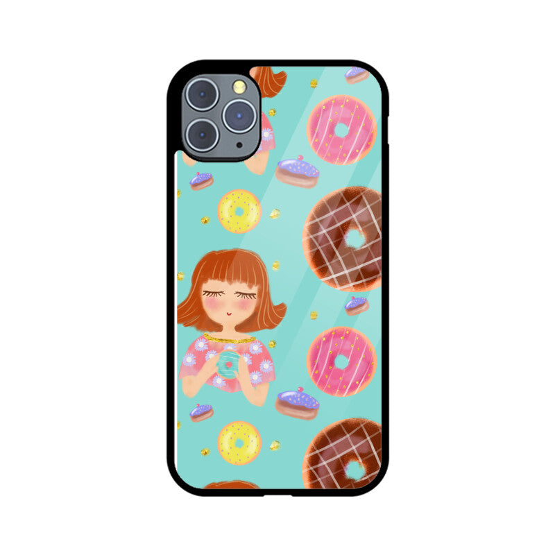 Apple Iphone Glass Phone Cases - All Models Available - Donut pattern