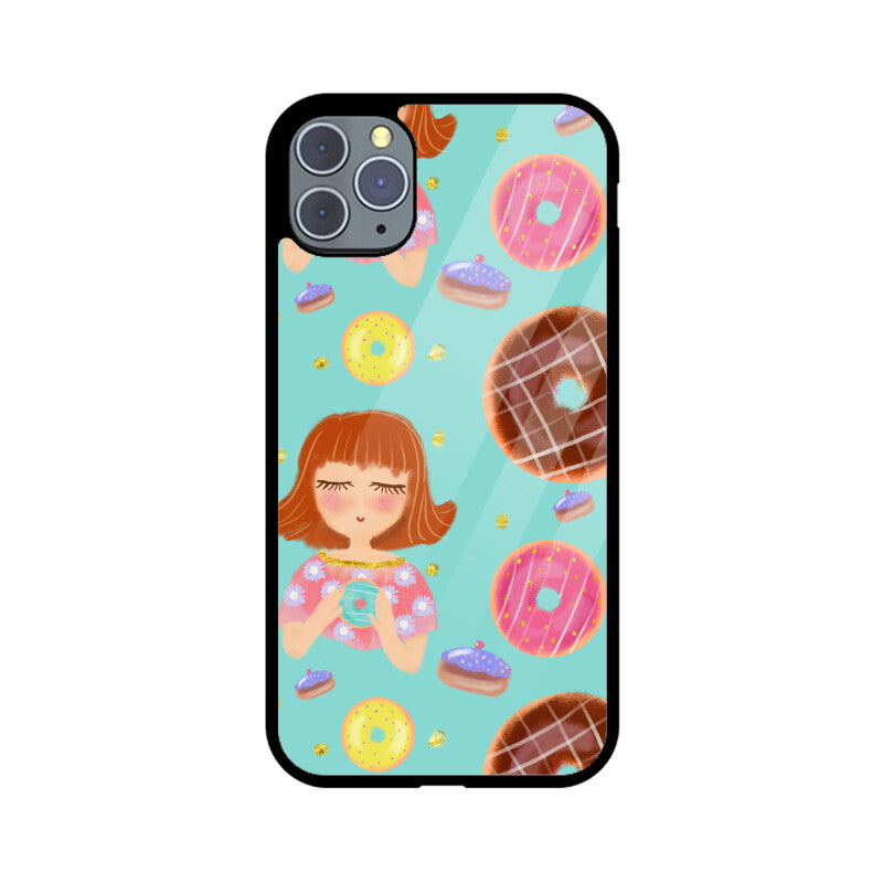 Apple Iphone Glass Phone Cases - All Models Available - Donut pattern