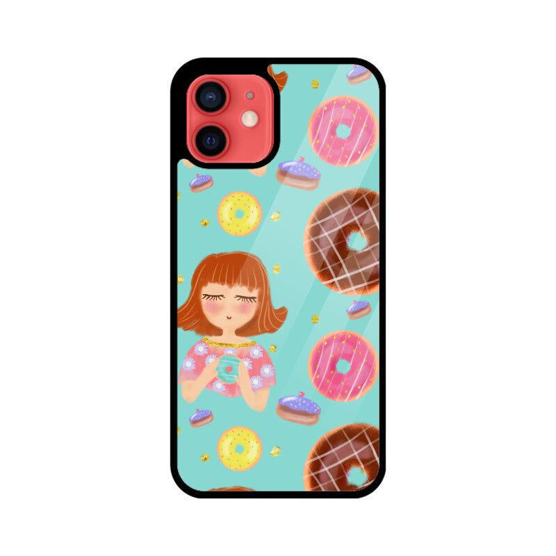 Apple Iphone Glass Phone Cases - All Models Available - Donut pattern