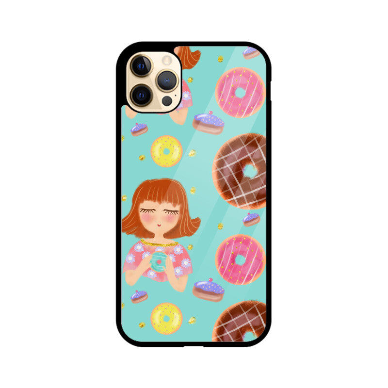 Apple Iphone Glass Phone Cases - All Models Available - Donut pattern