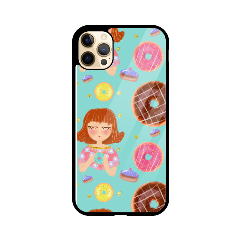 Apple Iphone Glass Phone Cases - All Models Available - Donut pattern