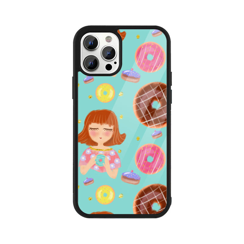 Apple Iphone Glass Phone Cases - All Models Available - Donut pattern