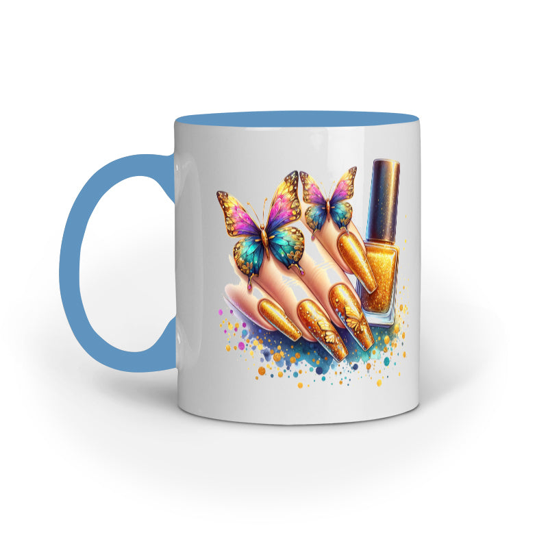 Gold Glitter Nails Butterflies Mug