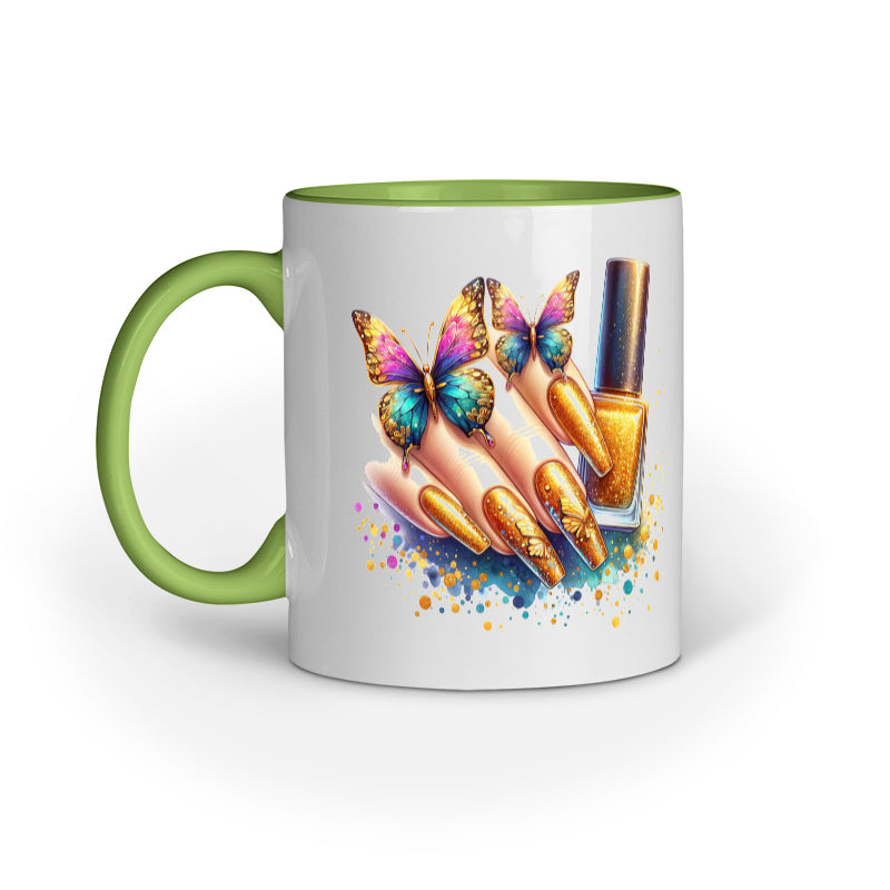 Gold Glitter Nails Butterflies Mug
