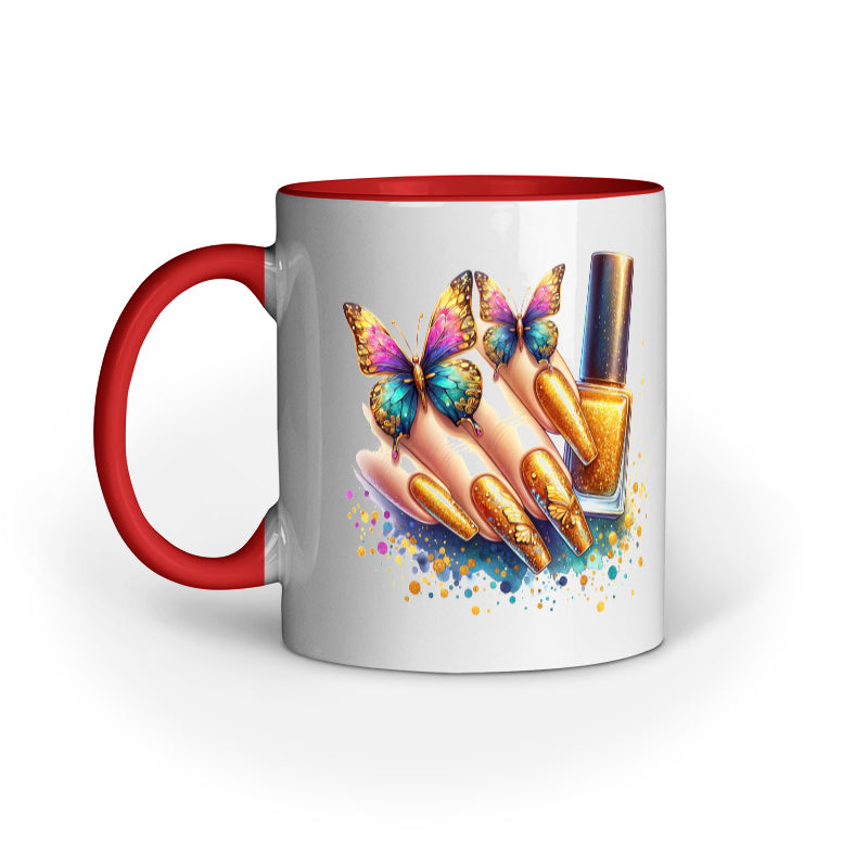 Gold Glitter Nails Butterflies Mug