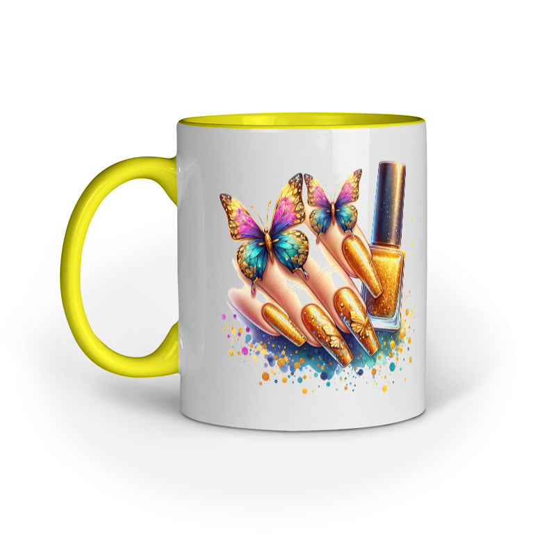 Gold Glitter Nails Butterflies Mug