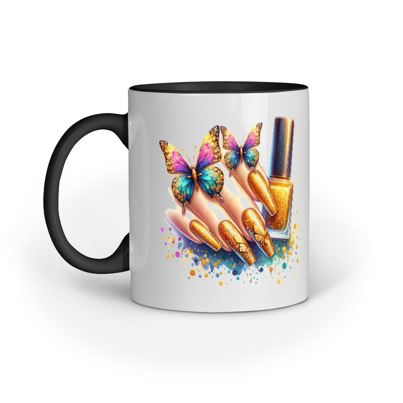 Gold Glitter Nails Butterflies Mug