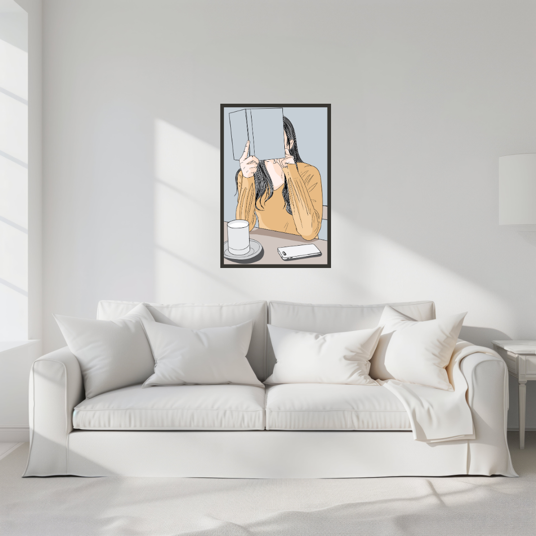 "A Girl reading a book in a Cafe" Wall Art
