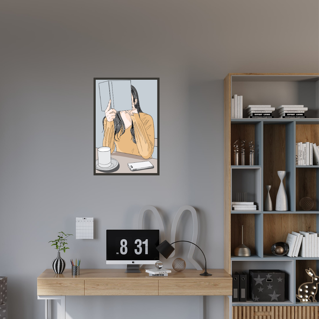 "A Girl reading a book in a Cafe" Wall Art