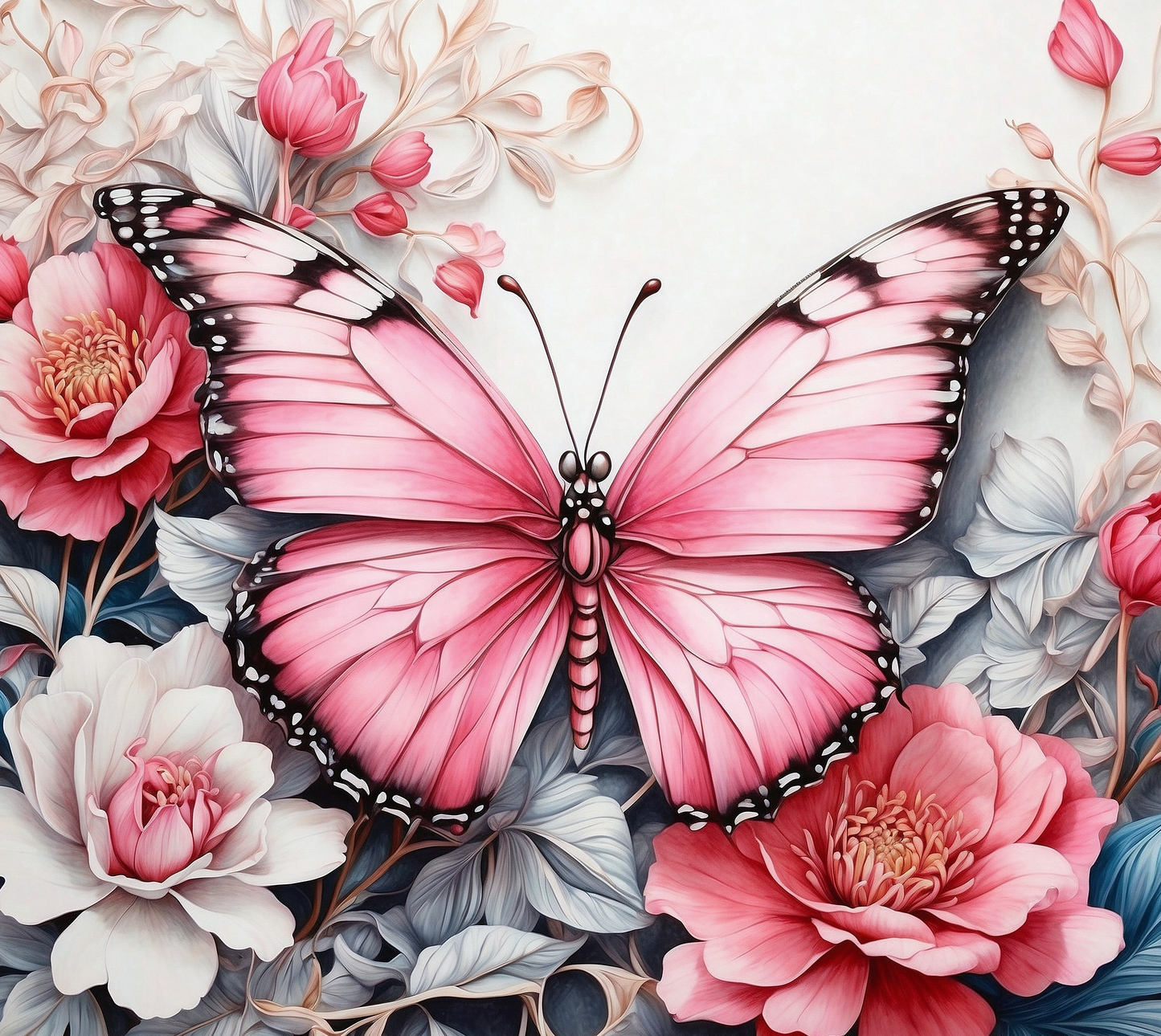 Pink Floral Butterfly - Sipper Bottle